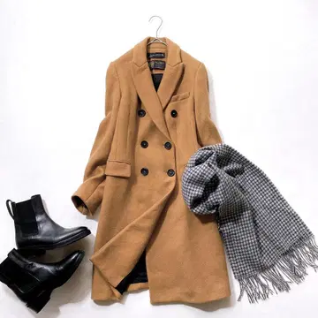 ZARA MANTECO 울 코트 더블 브레스트 체스터 카멜 S