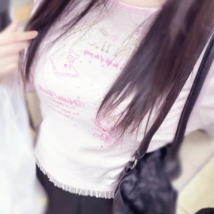 메조피아노 일본 빈티지 핑크 롱슬리브 티셔츠 히메갸루 양지뢰