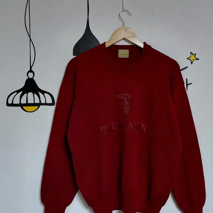 [VINTAGE 90~00s] TRUSSARDI 자수 로고 버건디 울 혼방 니트