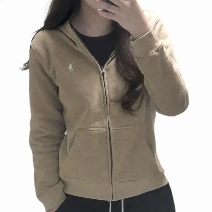 (정품) 폴로 브라운 슬림핏 기모 후드집업