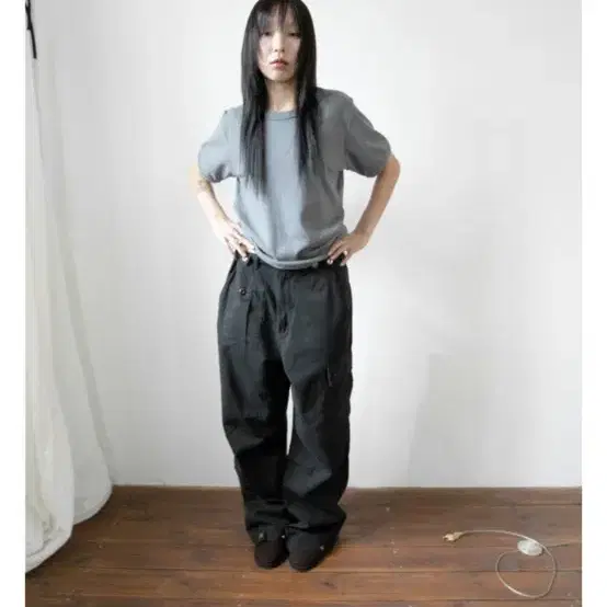 오무수히 웨스턴 카고 버튼 팬츠 블랙