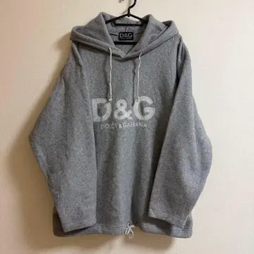 D&G 돌체앤가바나 플리스 후드티 그레이 로고 자수 빈티지