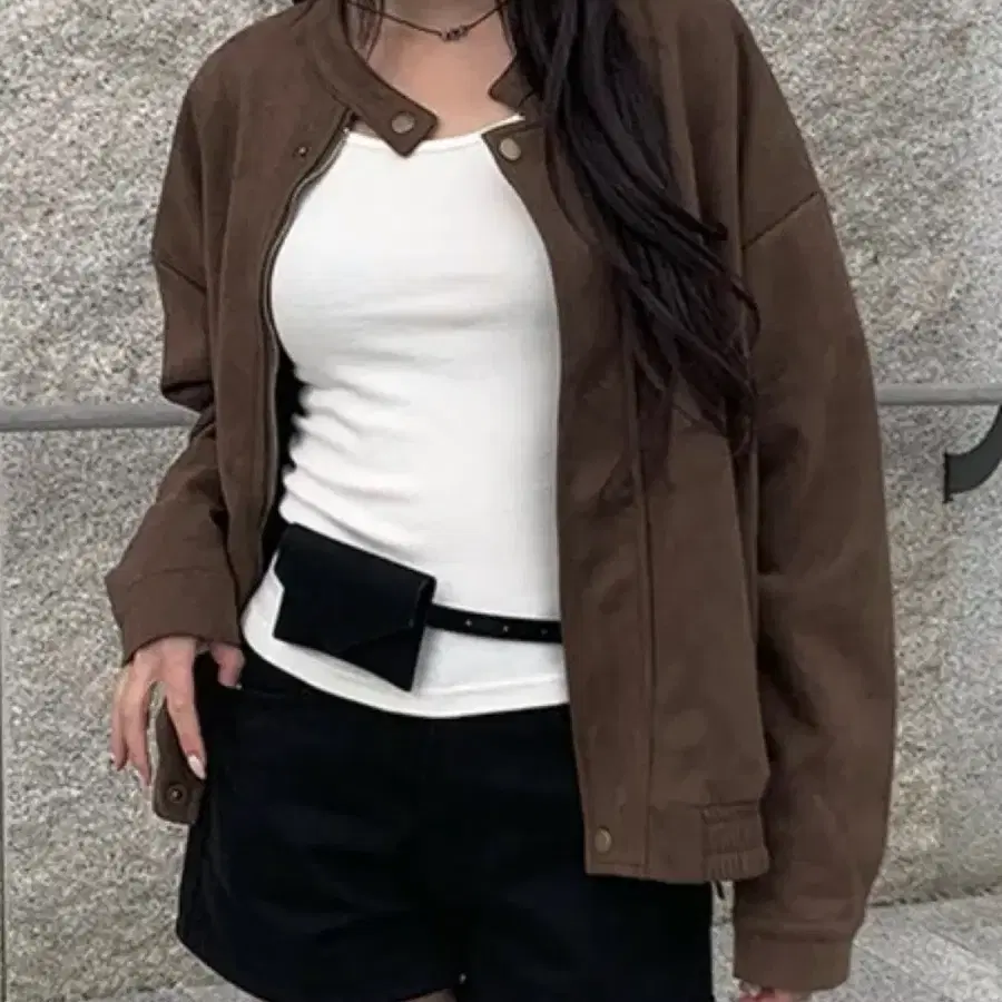 브라운 스웨이드 블루종 자켓