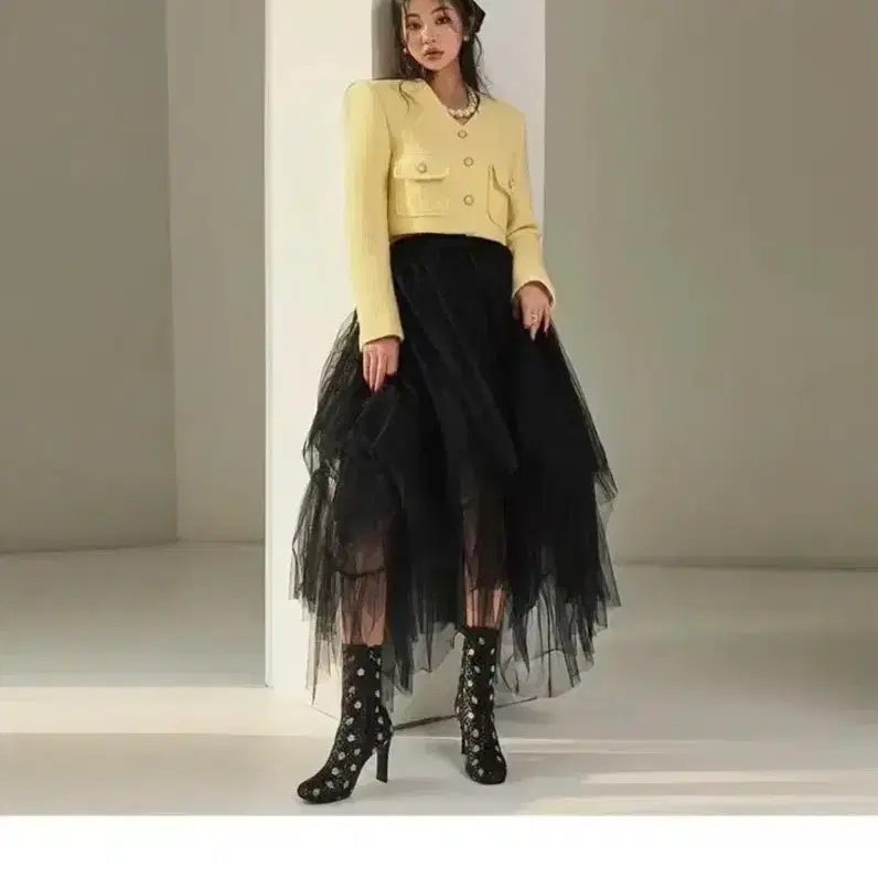 무료배송)딘트 베올 트위드 카라리스 크롭 자켓(블루)