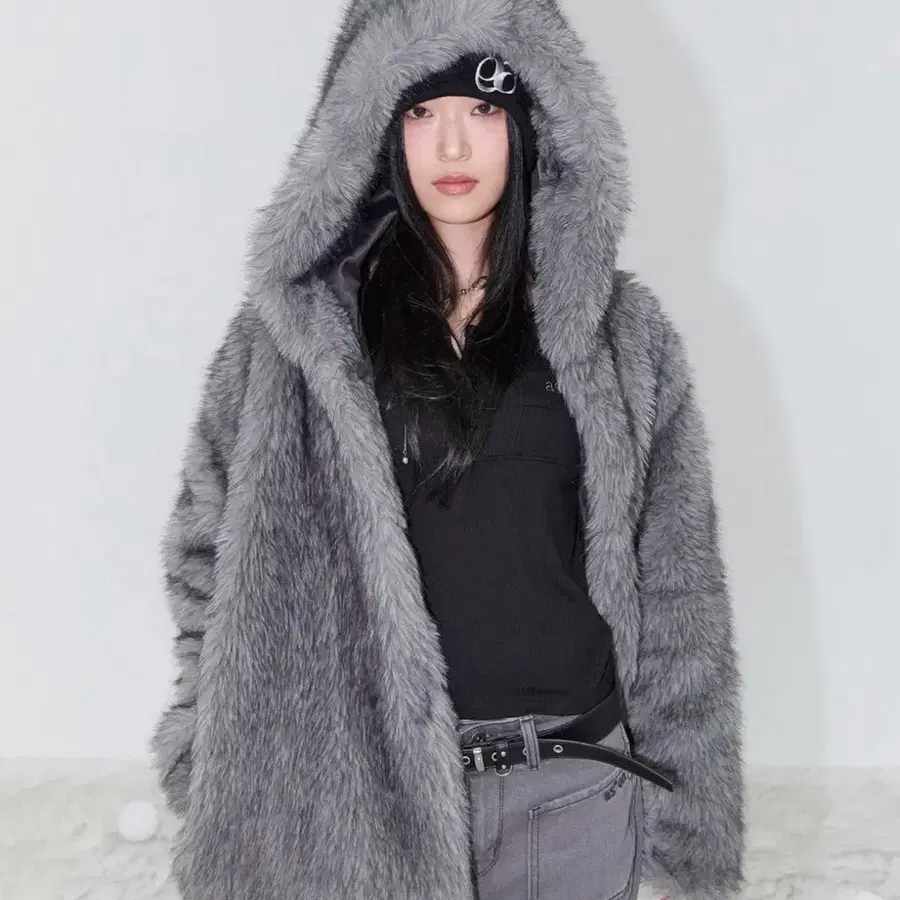애즈온 퍼 자켓 KOA HOOD FUR JACKET / GRAY