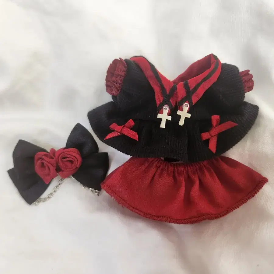 10cm 인형옷 블랙레드 원피스 세트