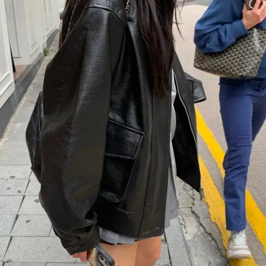 새상품 그랑블룸 체트 레더 블루종