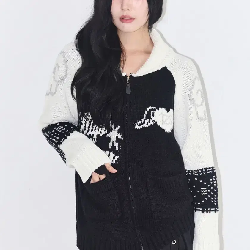 일리고 엔젤링 코위찬 니트집업 블랙