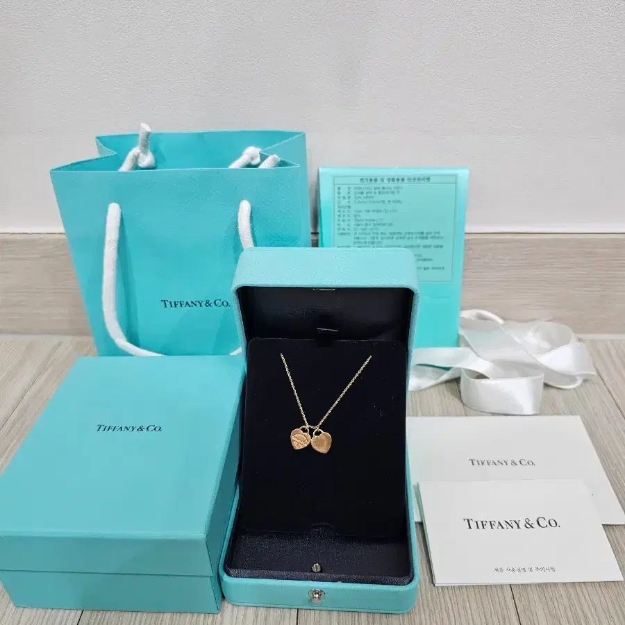 정품 티파니앤코 더블하트 목걸이 18k 옐로우골드