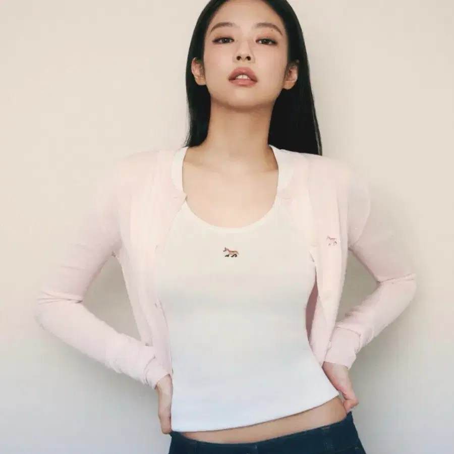 [제니착용 컬렉션] 메종키츠네 베이비폭스 핑크 가디건 XS 정품