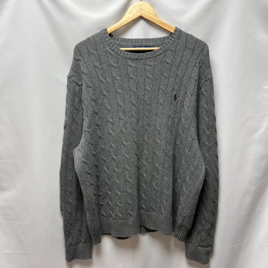 [정품/2XL] 폴로 랄프로렌 그레이 케이블 꽈배기 니트