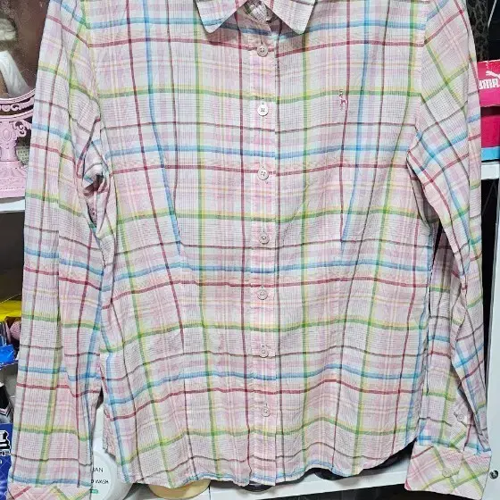HAZZYS 핑크 체크 남방