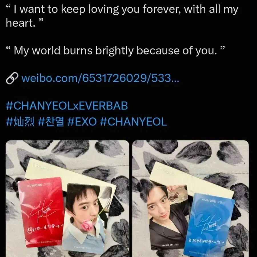 엑소 찬열 everbab포카 미개봉