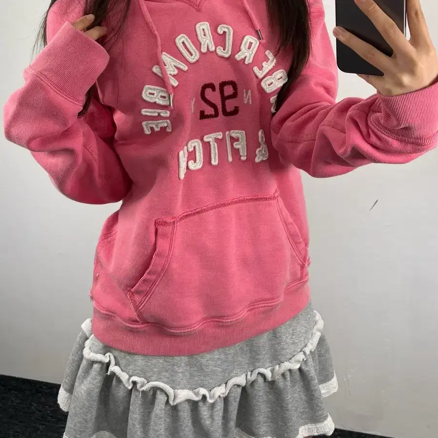 아베크롬비 핑크 빅로고 후드티