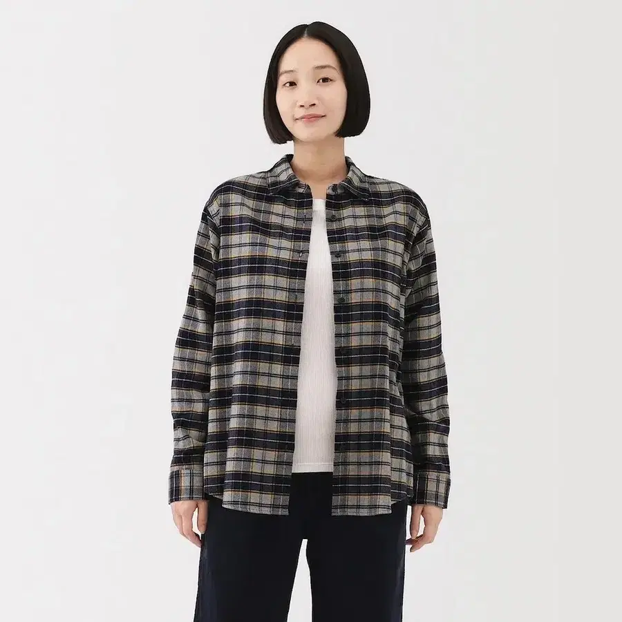 MUJI 양면 기모 플란넬 레귤러 칼라 긴소매 셔츠 S 거의 새거에요