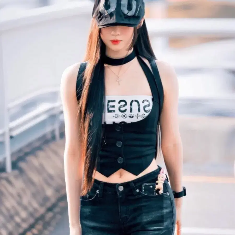 [새상품] 체메씨 리본 트윌 베스트 블랙 베몬 아사