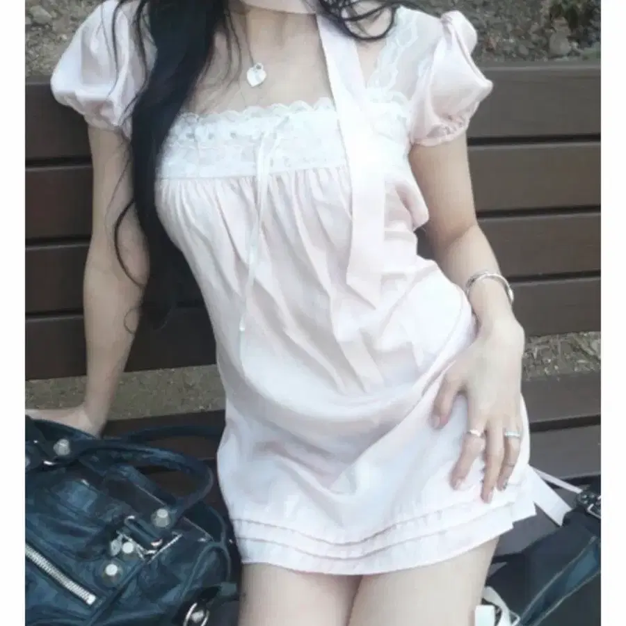 엔젤 넘버 555 엔넘파 lovely babydoll dress (scarf set) 핑크 원피스 드레스