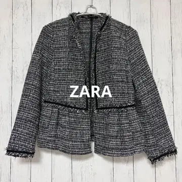ZARA 트위드 페플럼 자켓 노카라 S 라메
