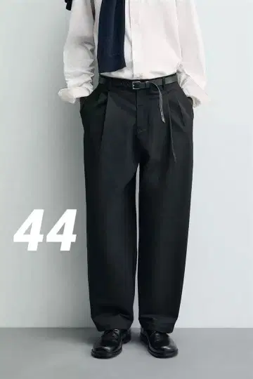 ZARA 와이드 레그 플리츠 팬츠 44 새상품 블랙