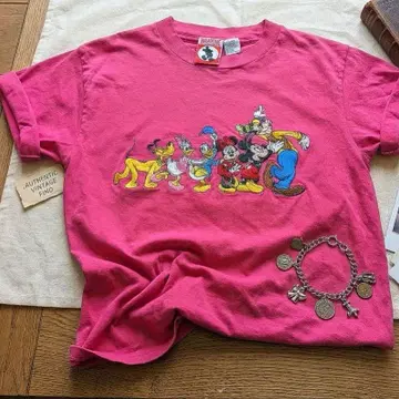 90s 빈티지 Disney 전체 자수 T셔츠 핑크