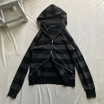 general supply / 굵은 보더 더블 지퍼 후드티 size:L