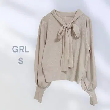 GRL 그레일 긴팔 니트 얇은 소재 리본 타이 연핑크 걸리시 깔끔한 스타일