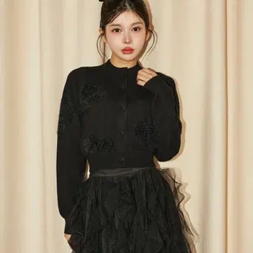 Darich 글리터 하트 모티브 가디건 블랙