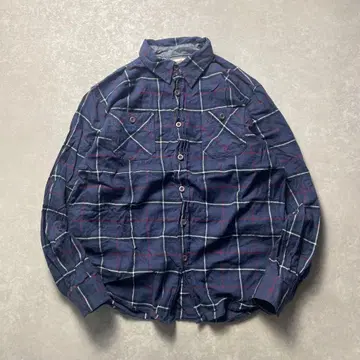 Wrangler 체크 플란넬 셔츠 긴팔 네이비 코튼 플란넬 아메카지 구제 의류