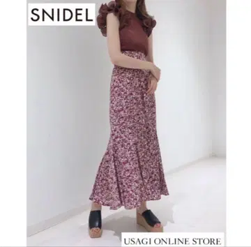 SNIDEL 하이웨스트 머메이드 프린트 스커트 와인 사이즈 0