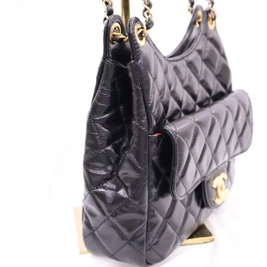 샤넬 중고 포켓 체인 샤이니 크럼플드 카프 체인 스몰 호보 숄더백 AS4323 블랙 CHANEL 사진 3