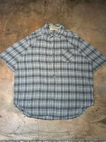 90s Tommy bahama 반팔 체크 셔츠 린넨