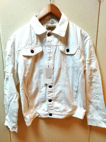 TraeKongfu 데님 자켓 화이트 데미지 가공 XXL