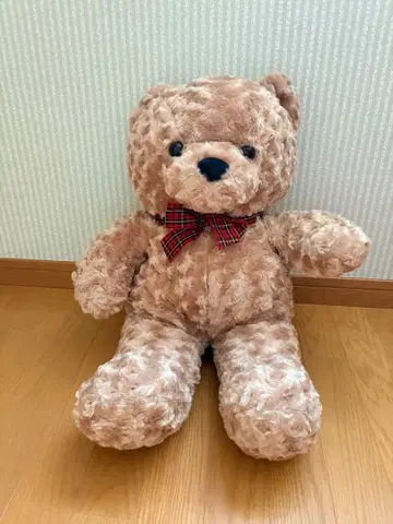 테디베어 봉제 인형 브라운 체크 무늬 리본 특대형 10월 말 삭제
