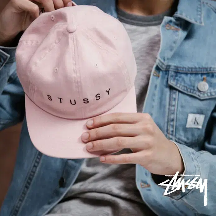 [정품] STUSSY 스투시 텍스트 로고자수 비비드핑크컬러 빈티지 볼캡