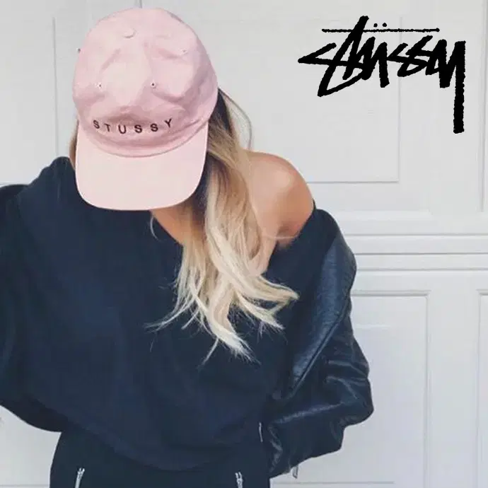 [정품] STUSSY 스투시 텍스트 로고자수 비비드핑크컬러 빈티지 볼캡