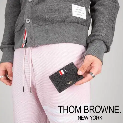 [정품] THOM BROWN 톰브라운 트리컬러패치 소가죽 카드지갑