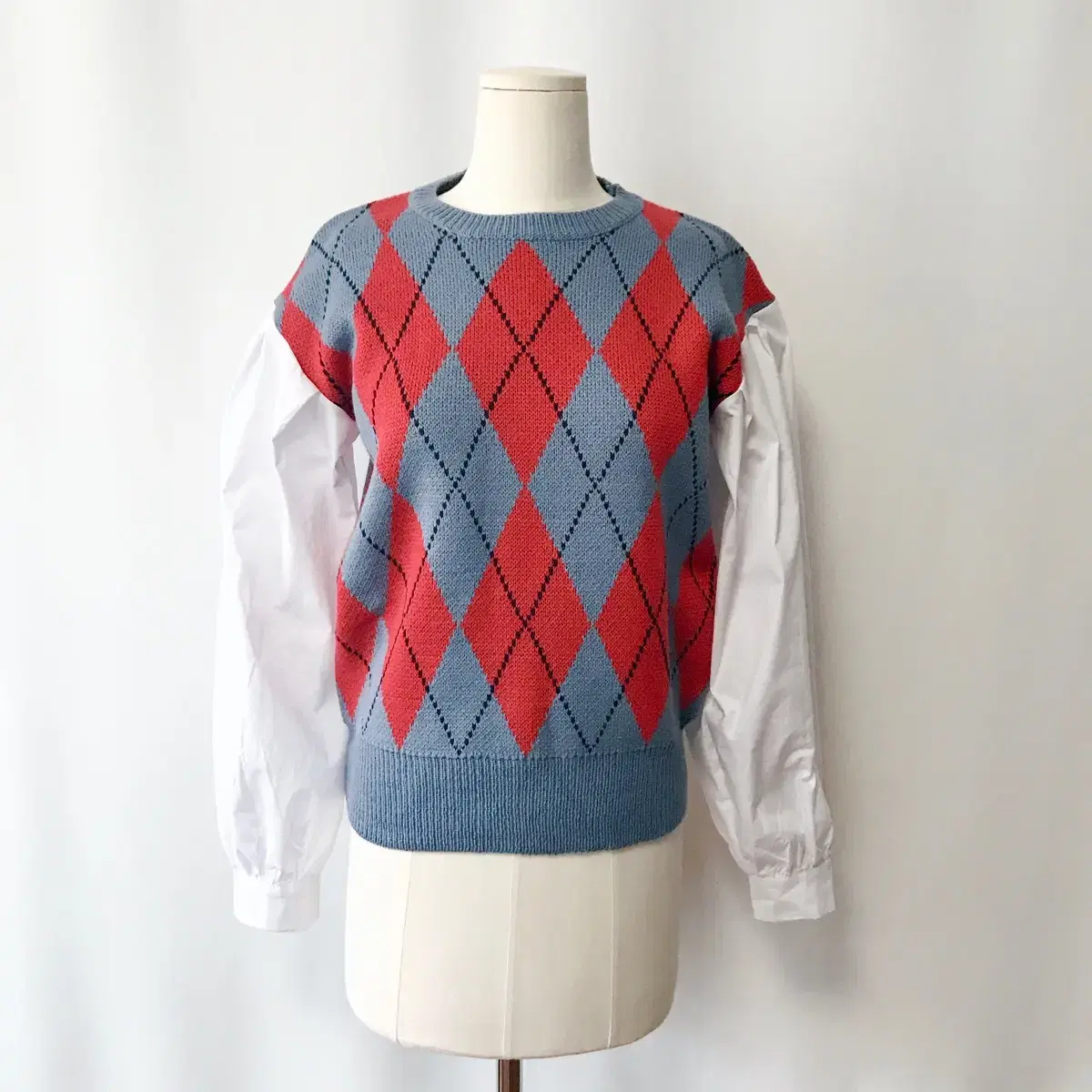 (Same-day delivery) Wool-blend argyle knit shirt