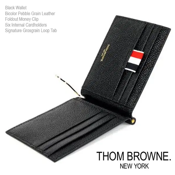 [정품]THOM BROWN 톰브라운 페블그레인 소가죽 머니클립 카드반지갑