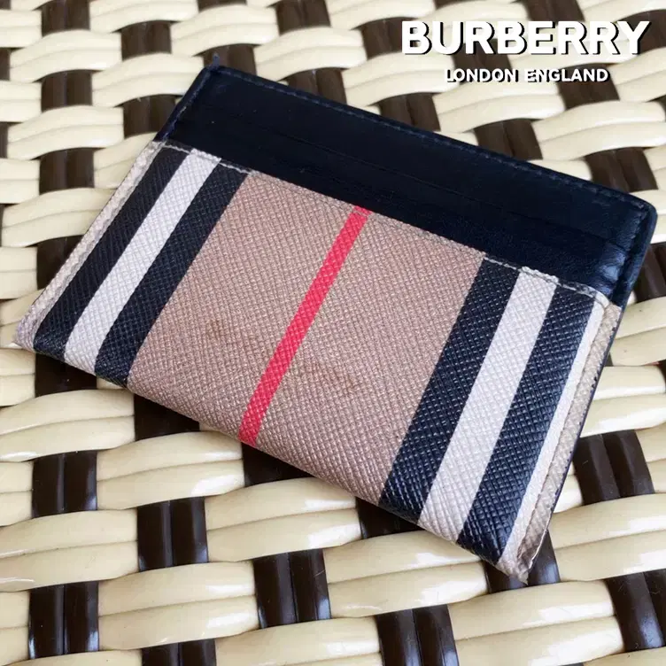 [정품]BURBERRY 버버리 아이콘 스트라이프 소가죽 카드지갑