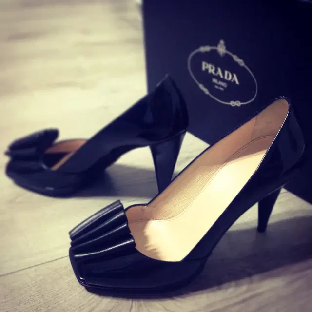 [정품/새상품] 프라다 PRADA 블랙 토오픈 하이힐/구두 size36