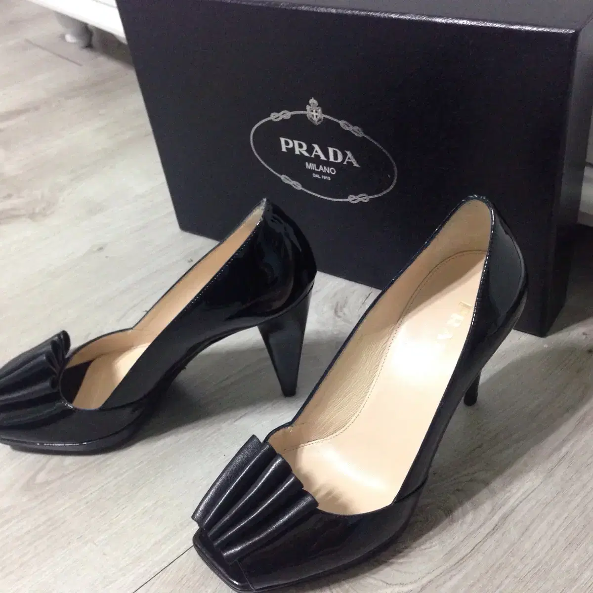 [정품/새상품] 프라다 PRADA 블랙 토오픈 하이힐/구두 size36