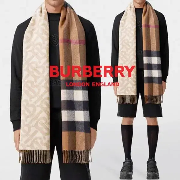 [정품] BURBERRY 버버리 리버서블 체크 모노그램 캐시미어 머플러