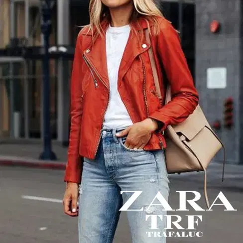 [정품] ZARA 자라 트라파룩컬렉션 레드컬러 양가죽 라이더자켓(XS)