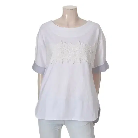 [ITMISA] Embroidered Point Sleeve Color-Matching T-Shirt ITF4WTS030