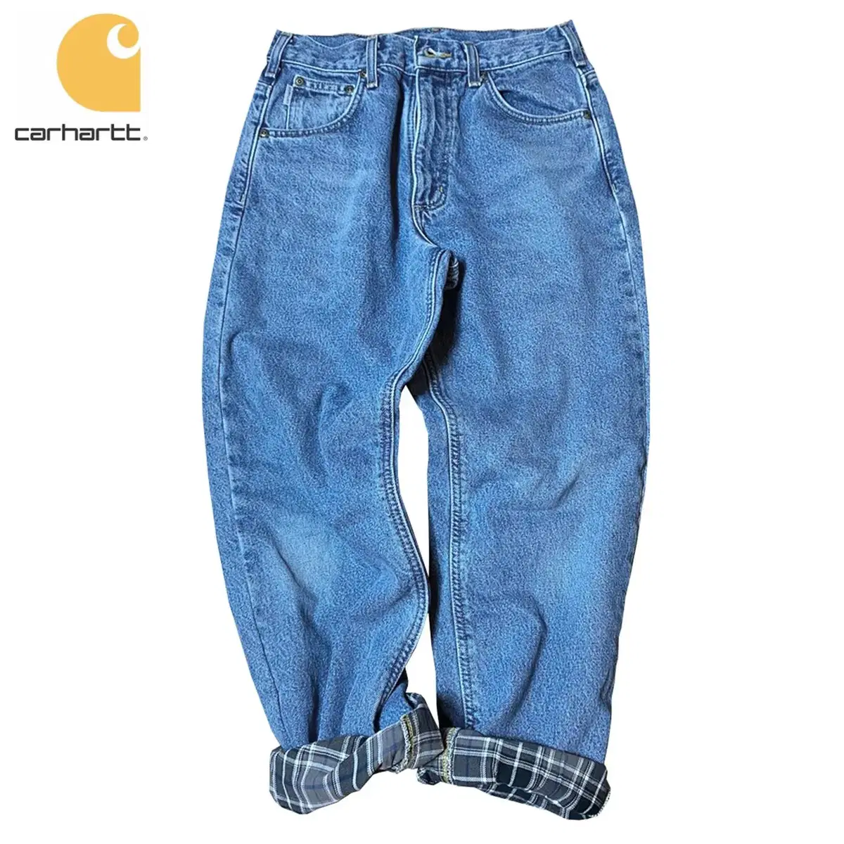 [정품] CARHARTT 칼하트 체크롤업 릴렉스 오버핏 중청데님진(26)