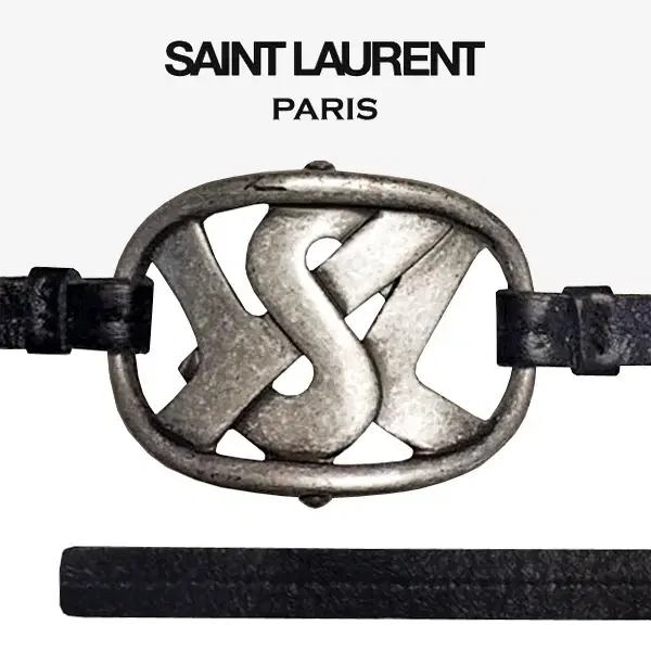 [정품]SAINT LAURENT 생로랑 YSL 메탈로고 스키니 소가죽팔찌