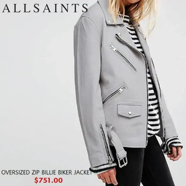 [Genuine]ALLSAINTS Oversized Billie Gray Sheepskin Biker Jacket