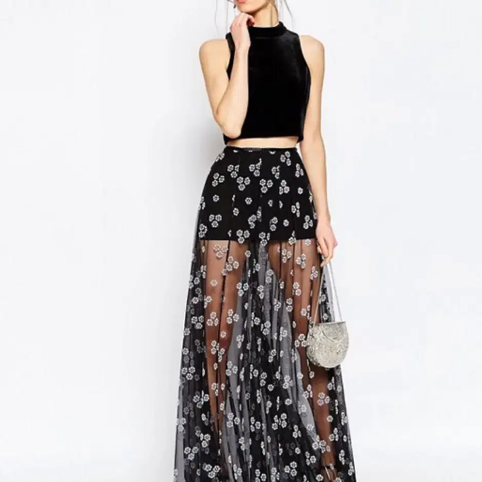 ASOS 아소스 시스루 플로럴 맥시스커트 sheer maxi skirt