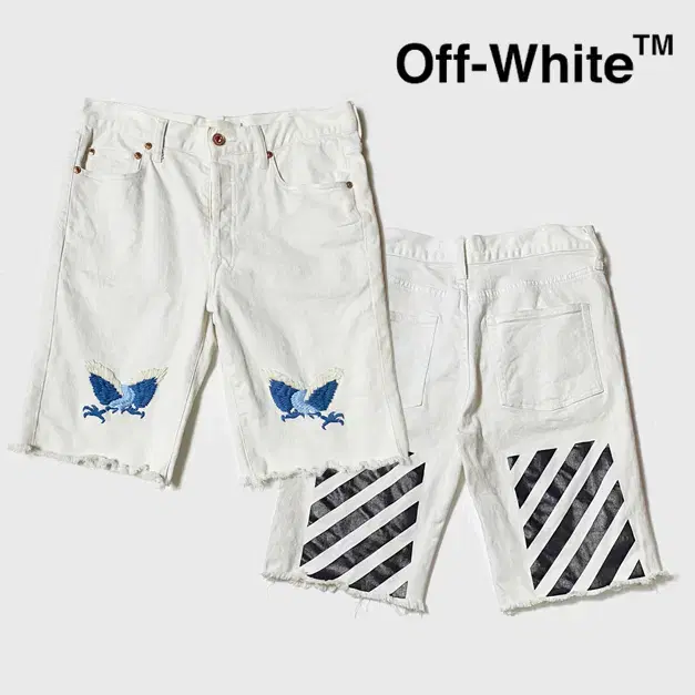 [정품] Off-White 오프화이트 이글자수 화이트데님 반바지(30)