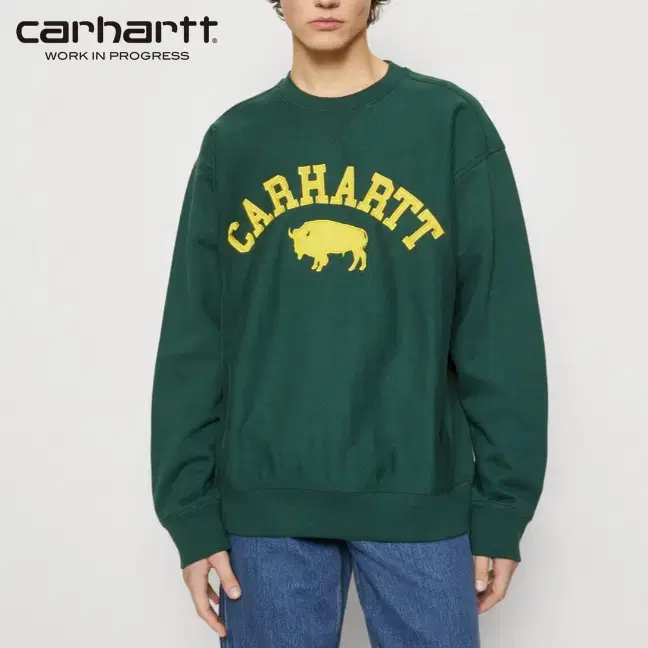 [정품] CARHARTT 칼하트 카우 로고자수 오버핏 기모 맨투맨(S)